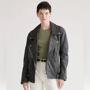 Quince Black Oversized Leather Biker Jacket sz S Small NWT Motorcycle